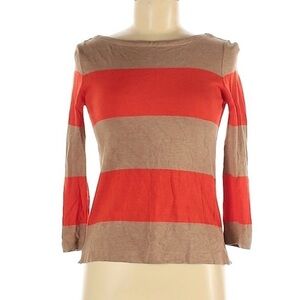 ✅ J.CREW Rugby Stripe Boatneck Top Shirt Orange Tan Top Sz XXS